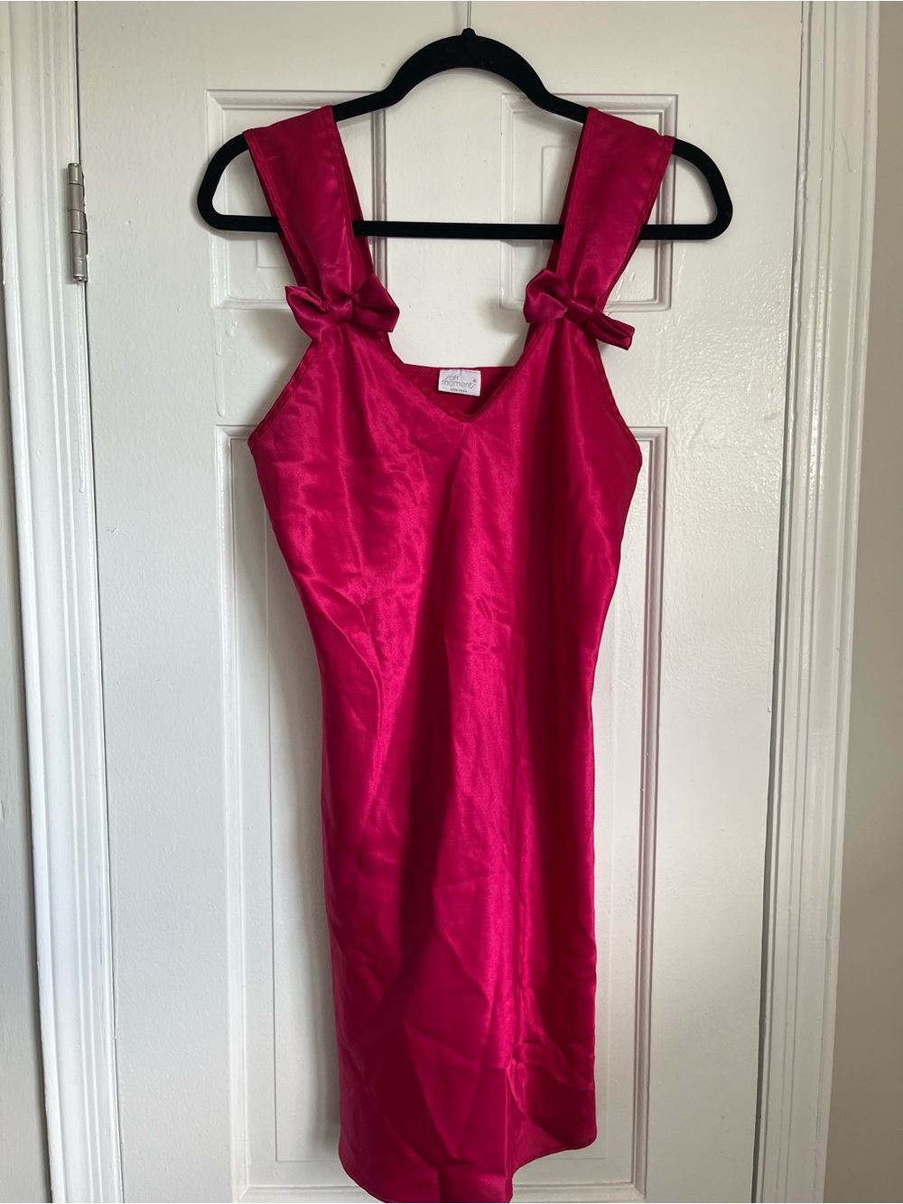 Vintage Bow-Shoulder Satin Dress or Night Gown - Small/Medium Women